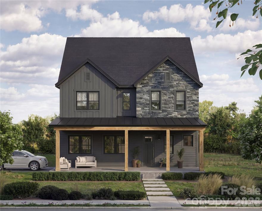 Welcome to 205 Parkdale Drive, a beautifully designed new construction home in Belmont offering 4 bedrooms, 3 full baths, and 2,986 square feet of thoughtfully crafted living space on a generous 0.56-acre homesite. Located approximately one mile from downtown Belmont, you’ll enjoy convenient access to local shops and dining. The exterior showcases James Hardie lap and board-and-batten siding in Pewter Green, accented by Centurion Grey ledgestone and rustic black architectural shingles for a timeless yet modern curb appeal. A covered front porch creates a warm and inviting entrance, while the rear covered porch provides the perfect space for outdoor entertaining or relaxing evenings at home. Inside, a light and airy palette sets the tone with Pure White walls, crisp trim, and cove crown moldings. Hand-scraped engineered hardwood floors flow throughout the main living areas, adding warmth and character. The two-story layout offers a functional and flexible design, including a main-level primary suite along with an additional bedroom and full bath ideal for guests or a home office. The kitchen serves as the heart of the home, featuring white shaker cabinetry, glass-front upper cabinets with LED lighting, quartz countertops including a striking Sahara Quartz island and Marengo Quartz perimeter surfaces, and a classic white subway tile backsplash. A KitchenAid appliance package and chrome Moen fixtures complete this beautifully appointed space. The family room centers around a ledgestone fireplace with a cedar mantle, and upgraded iron balusters enhance the architectural detail of the staircase. The primary suite offers a spa-inspired retreat with quartz countertops, white shaker cabinetry, framed mirrors, chrome fixtures, and a tiled shower finished in matte porcelain with basketweave accents. With a two-car attached garage, quality finishes throughout, and a prime location just minutes from the heart of Belmont, this home perfectly blends style, comfort, and convenience.