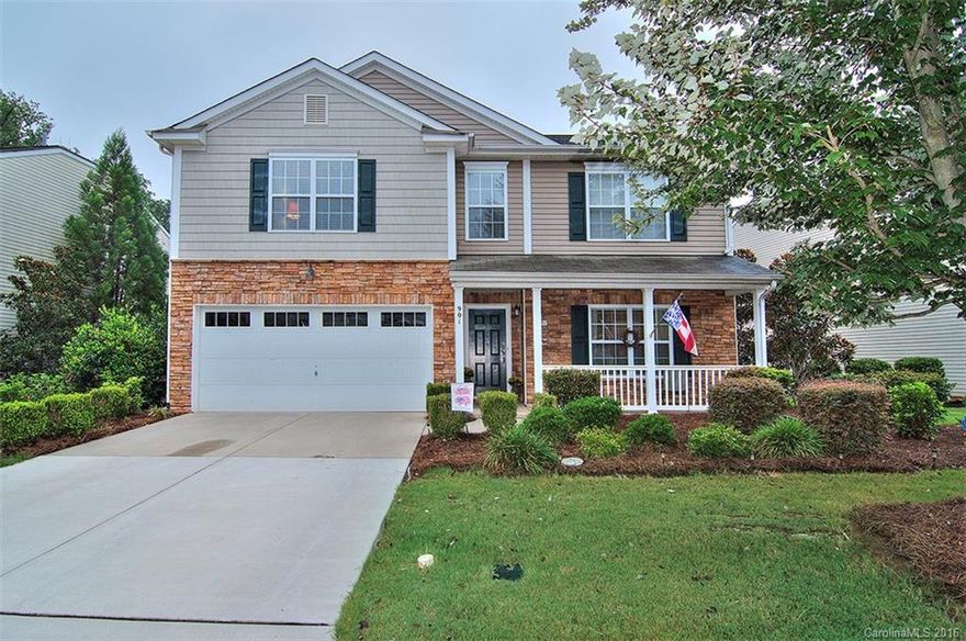 Rocking chair front porch in desirable Willow Creek community. Previous model home. Tons of upgrades. Crown molding. Open floor plan. Great room w gas logs in fireplace. Kitchen features ss appliances, plenty of counter space & a walk in pantry. Huge master bedroom with private bath & walk in closet. Two additional bedrooms on the upper level are spacious in size & closet space. Large loft. Patio & professional landscaping. Pool, playground & walking trails. Located close to shopping & dining.