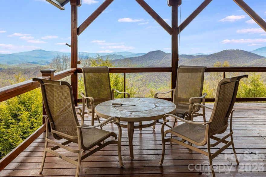 Positioned at approximately 4,800 feet within Wolf Laurel Resort, this exceptional mountain home captures a sweeping 180-degree eastern-facing panorama with 50+ mile long-range views and unforgettable sunrise exposures. Originally constructed as a custom-built residence, the home reflects quality construction and intentional design suited for mountain living.  The property fronts the 3rd fairway of the private, member-only Wolf Laurel Country Club (membership available separately), offering a rare combination of golf course frontage and elevated, long-range mountain views. This unique setting provides both a sense of openness and a dynamic landscape that evolves throughout the day and across the seasons.  This custom home features a two-level layout with 4 bedrooms and 4.5 bathrooms, offering flexibility for full-time living, a second home, or hosting guests. The main level is arranged with a split-bedroom floor plan, featuring a bedroom suite on each side of the home for added privacy. The primary living areas are oriented to take full advantage of the eastern exposure, with large windows and an open-concept design that fills the space with natural light.  Bedrooms are well positioned with expansive windows capturing long-range eastern views—creating the rare experience of waking up to the mountains.  The lower level offers a spacious recreation and game room with a gas fireplace, pool table, mini-kitchen, and gathering space—ideal for entertaining or extended stays.  Recent updates include a renovated kitchen with updated finishes and appliances. The primary bathroom has been fully renovated, and a main-level half bathroom was reintroduced to enhance functionality. Exterior improvements include a repainted exterior, refreshed decking, upgraded 6" gutters with guards, a regraded driveway with flagstone, and a newly constructed boulder retaining wall. The home is positioned for immediate enjoyment, with major systems and exterior improvements already addressed in recent years, while select interior elements reflect the home’s original character and offer opportunities for future personalization if desired.  Outdoor living spaces are designed to capture sunrise views and cool evenings at elevation.  The homesite offers usable space with a strong sense of privacy within a natural mountain setting.  At this elevation, enjoy cooler summer temperatures and a refreshing mountain climate compared to lower elevations.  Located within the gated Wolf Laurel Resort community, the property offers access to year-round recreation including golf, skiing and bike adventure park at Hatley Pointe, dining at Smoke and Timber, and miles of hiking and biking trails in the community connecting to the Appalachian Trail.  Additional amenities are available through the Wolf Laurel Country Club and Village Club.  Some amenities require membership.  A rare opportunity to own a premier high-elevation property where expansive mountain views, meaningful updates, and private golf course frontage converge in one of Wolf Laurel’s most sought-after settings.
