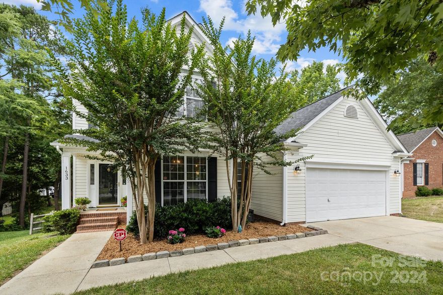 Wonderful opportunity to own an updated home in desirable mature neighborhood minutes from Charlotte Douglas Airport, the Whitewater Center, and Uptown Charlotte. Great layout with a modern touch. New Roof & New Deck/2021. Updated Primary/Guest baths with tiled floors/new vanities, new toilets/Primary has new glass shower enclosure/2021. Updated Kitchen with granite countertops/mosaic tile backsplash/refaced kitchen door fronts/under and over cabinet lighting/2021. New hardwood bamboo floors throughout the downstairs/new lighting fixtures throughout home/2021. New Whirlpool washer/new LG French Door Refrigerator/2022. New Trane HVAC system w/wifi thermostat/2023. New carpet upstairs/new Whirlpool microwave/new ceiling fans/new quartz bath counter in half bath. Enjoy full functional gas fireplace, fenced yard with firepit, oversized garage with workspace/shelving, and mature landscaping. Community has trails, playgrounds, clubhouse, and pool for summer fun.