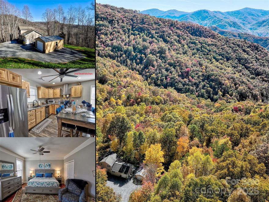 Versatile Mountain Retreat with Guest Suite, Workshop & Acreage — Minutes from Bryson City. Tucked away on 3.41 private acres, this well-maintained mountain home offers a rare combination of space, flexibility, and income potential, feeling peacefully secluded while remaining just minutes from downtown Bryson City, outdoor recreation, and the Smokies. The ground-level main living area features a comfortable, open layout ideal for full-time living or a second-home retreat, while the upper level—with its own separate exterior entry—offers an in-law suite or potential rental, providing excellent flexibility for visiting family, multi-generational living, or income opportunities. Unlike many similarly priced homes in Swain County, this property also includes ample garage and workshop space—perfect for hobbies, storage, or outdoor gear—along with level parking, easy access, and usable acreage with opportunities to enhance views and outdoor living areas. Offered turnkey and furnished, 1333 Pigeon Creek Rd delivers exceptional value for buyers seeking a private mountain residence, an income-producing opportunity, or a flexible layout that adapts to changing needs.
