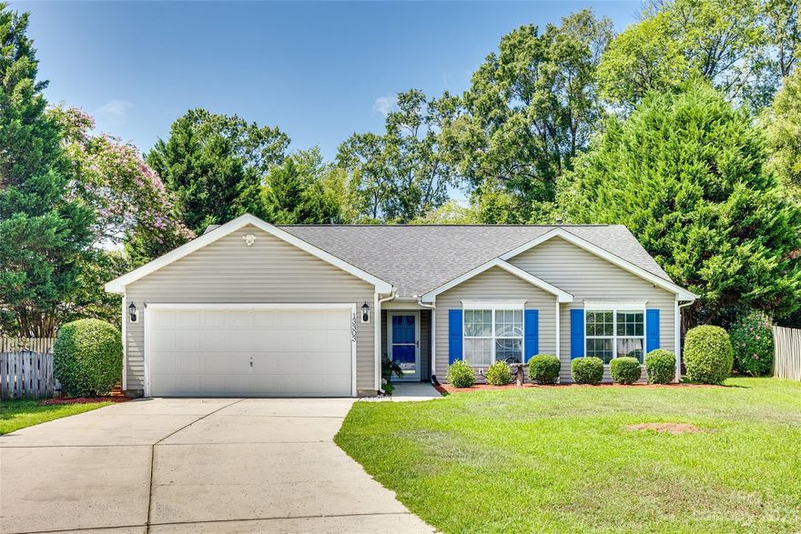 Great opportunity to own this charming 3 Bedroom, 2 Bath split ranch floorplan in desirable Arbor Creek with an open floor plan, lots of natural light, and vaulted ceilings. The large private backyard featuring a covered patio offers endless possibilities for gardening, recreation, and relaxation. Freshly painted and beautifully maintained, it's truly move-in ready, inviting you to make it your own and start creating unforgettable memories. Don't miss the opportunity to experience the allure of this exceptional property. Conveniently located to I-77, I-85, and I-485 making commuting a breeze, and you're just a short 10-minute drive away from the renowned Concord Mills, where shopping, dining, and entertainment options abound.