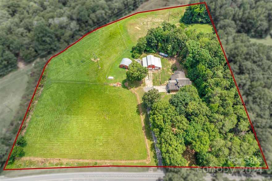 This beautiful 4 bedroom, 3.5 bath home is situated on over 9 acres of land and features a flowing creek on the property. It includes a large 50x42 barn with lean-tos, providing ample storage space and/or opportunity to build out a detached living quarter above. The house has been freshly painted and has brand new carpet, giving it a clean and inviting look.  Huge primary suite on the main level with 2 large walk in closets, sitting area and updated bath. Other baths have also been upgraded, flooring, shower, ect.  Enjoy the country life by bringing your horses or garden till your hearts content. The location is ideal, with easy access to Charlotte and being just a short drive away from the attractions and amenities of Rock Hill. No HOA! Lucky the parrot will be in the living room so please ignore him… he is funny and friendly yet can make lots of noise.