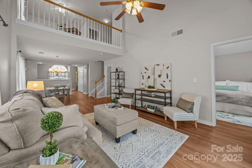 This light and bright END-unit townhome sits on a quiet street and is move-in ready! Backing up to peaceful woods for added privacy, this home features LVP flooring throughout the entire first floor and brand-new carpet upstairs. Enjoy a fresh, neutral color palette and an open floor plan that flows into a spacious kitchen with stainless steel appliances, vaulted ceiling, and abundant natural light.

Major systems offer peace of mind with the HVAC, hot water heater, and all appliances under 3 years old. Relax or entertain on the private fenced patio, and appreciate the extra separation that comes with being an end unit. A one-car garage provides additional storage and convenience.

Located just minutes from I-485, Ballantyne, Indian Land shops, and the new Costco, this home delivers the perfect blend of comfort and accessibility. Community pool included.