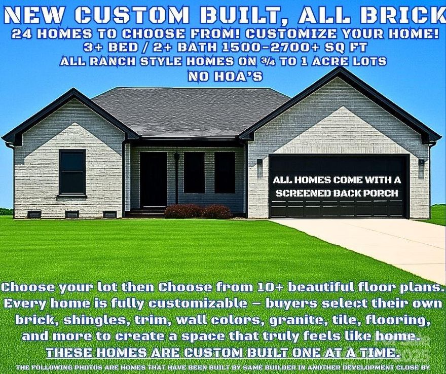 If you are looking for a brand-new home, YOU MUST see these ALL-BRICK CUSTOM Homes in person! 
In the heart of Lincoln County waits a custom brick masterpiece! Thoughtful design and comfortable luxury where meticulous craftmanship meet comfortable living. This home is a testament to attention to detail, offering a haven of tranquility and charm. As you step inside; you'll find yourself enveloped in a world where every detail has been carefully crafted for a truly exceptional living experience. The moment you enter, the thoughtful design of this home becomes evident. An open floor plan seamlessly connects the living spaces, creating a sense of flow and cohesion. The heart of this home lies in its stylish kitchen, modern appliances, ample counter space and tasteful finishes make it a chef's dream. One of the highlights of all these homes is the screened in porch, these outdoor sanctuaries invite you to unwind and enjoy the fresh country air in a setting of unparallel tranquility. Known for its close-knit community and scenic surroundings, provides a serene backdrop for this home. 
24 Lots (at least .75 acre) lots available in this brand-new subdivision, some lots are one acre (approximately). Choose any lot and floor plan. Photos in this listing and the other listings are photos of other homes builder has built already. All photos represent the quality of these homes. Customize how you like, choose your brick color, shingles, trim, wall color, bathroom tile, all cabinet colors and floor colors, etc.  Street and parcel # will change once road is put in and addresses are assigned.
From Lincolnton, travel 27 West through town, left onto Hwy 182, approximately 3 miles, left onto George Brown Rd Crouse, neighborhood is on left, you will see sign. These homes will not show up in GPS as of list date. 
To locate this new subdivision using GPS type in 947 George Brown Rd. Crouse NC. This address is a church beside the new development, Subdivision is right in front of Moose Gantt Trail, Crouse