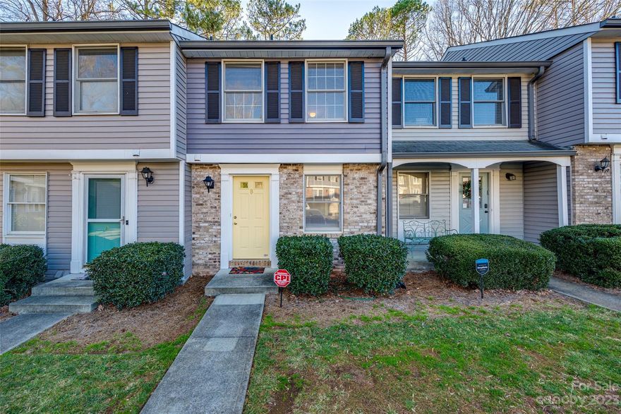 Location, Location, Location. Affordable 3BR/2.5BA townhome zoned for Myers Park High School. This complex is very close to Park Road Shopping Center, restaurants on Montford and the greenway. Freshly painted interior, nice "pin dot" carpeting and laminate wood flooring. Kitchen open to GR with eating bar. All 3 BR's are spacious with ample closet space. 2 Full baths can only be found in the 3story units in this complex. Laundry room has extra storage. Private enclosed patio with rear gate. HVAC is less than 1 yr. old. Vinyl thermopane windows on rear side. Yearly rentals are allowed with no rental cap. Very low HOA dues.