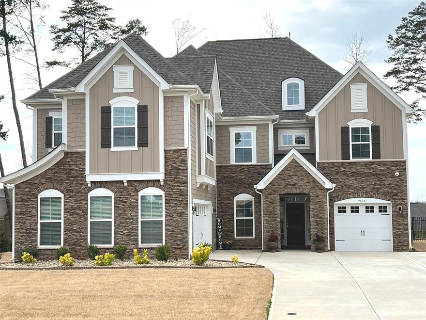 2021 built, stunning 5 BR/4 Bath home in the Gated community Bretagne. Beautiful landscaping & stone accents create inviting curb appeal for this luxury home offering open concept living & spacious oversized rooms! The truly gourmet Kitchen, will amaze w/an abundance of white cabinetry & counter space. The ceiling speakers T/O much of the home for soft back ground music. Other features inc hwd floors, crown molding, iron balusters, 3 car garage & Cul-de-sac lot. A stone fireplace & hearth fits in perfectly w/the large family room as a cozy place to gather. Main floor bedroom & full bath make a comfortable area for your guests. The 2nd floor Primary Suite offers a tray ceiling & beautiful bath oasis w/an oversized walk-in shower, soaking tub &. large closet. 3 addt'l bedrooms & two addt'l full baths, large BONUS room & LOFT offer enough space for everyone. Like being outside? Enjoy a relaxing evening when you step out to the covered patio which overlooks the wonderful, fenced-in yard.