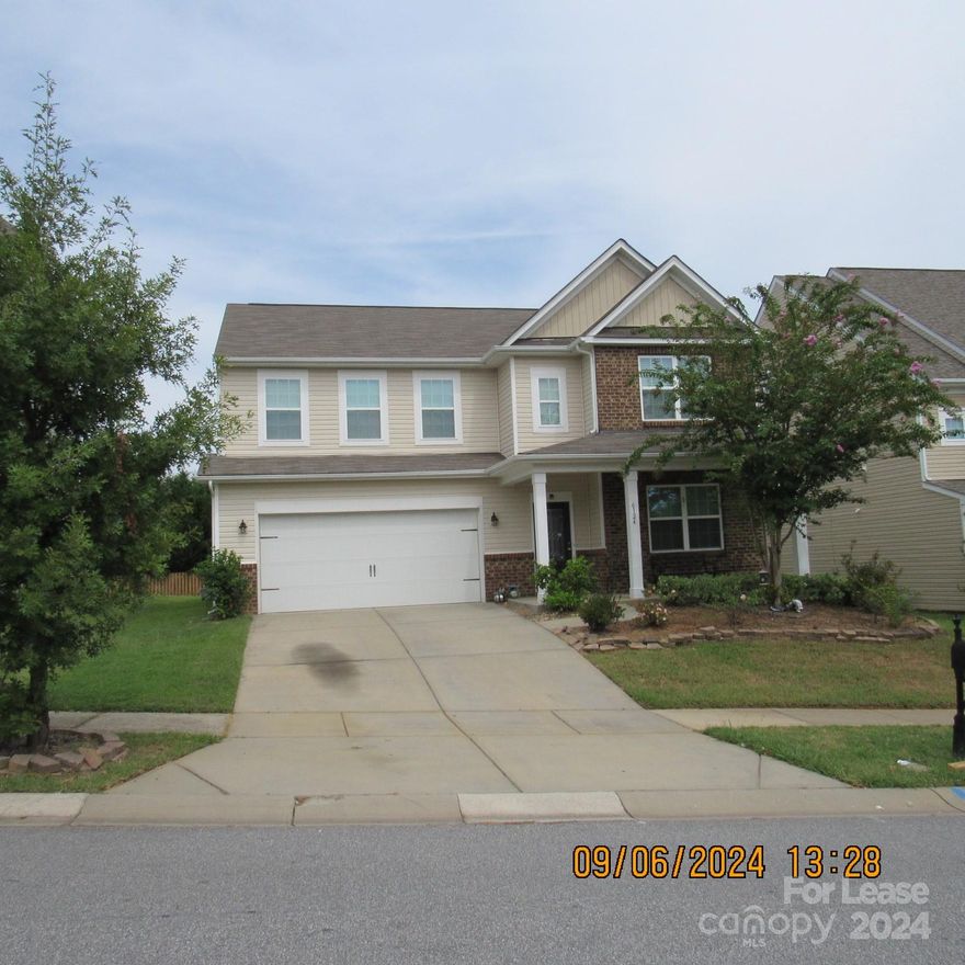 Beautiful two story home with welcoming front porch. Main level features 9' ceilings, formal living rm/flex space, formal dining room, family room open to breakfast area and kitchen, and a guest bedroom and full bath. Four generous sized bedrooms all with walk-in closets, two nicely appointed baths, laundry room, and nice, large, open bonus or playroom are on the upper level. The Primary bedroom has it's own large private bath with dual vanity, separate tiled shower, garden tub, and oversized walk-in closet. Home offers a whole house water softener. Garage is equipped with shelving and a large rear patio overlooks the rear yard. Bedded landscape areas are irrigated. Tenants will have to carry Renter's Insurance.