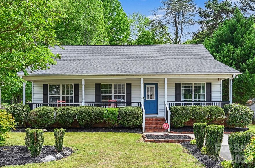 Welcome to this charming 3-bedroom, 2-bath home in the desirable Brittany Meadows neighborhood! Situated on a level 0.24-acre lot, this home offers inviting curb appeal with a classic rocking chair front porch—perfect for relaxing mornings or quiet evenings. Inside, you’ll find laminate wood flooring throughout and a spacious living room featuring vaulted ceilings and a cozy gas fireplace. The split-bedroom floor plan provides added privacy, while the kitchen is equipped with stainless steel appliances and great functionality for everyday living. The primary suite is a true retreat with vaulted ceilings, a walk-in closet, dual vanities, and a private full bath. Step outside to enjoy the privacy-fenced backyard, complete with a storage shed and plenty of room to entertain, garden, or play. Conveniently located in Rock Hill, this home combines comfort, style, and practicality in a wonderful neighborhood setting.