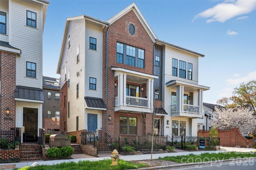 Experience unparalleled luxury and convenience in this stunning end-unit townhome with over $70k in upgrades. It is perfectly situated just steps to the best that Myers Park has to offer, including the Sugar Creek Greenway, Park Road Plaza, and Selwyn Corners. This home offers the ultimate walkable lifestyle. Inside, you're greeted by abundant natural light and exquisite custom finishes, including bespoke cabinetry and built-ins. The chef's kitchen is an absolute showstopper, featuring premium Cafe appliances, pot filler, gorgeous high-end fixtures, and a clever custom pocket pantry. Entertain effortlessly in the main living space, anchored by a sleek Napoleon Vector Series fireplace.

The thoughtful layout features a highly desirable first-floor guest suite with a private full bath. Upstairs, you will find dual primary suites, both boasting luxurious dual-vanity en suite bathrooms. All full bathrooms feature rainfall shower heads and wands. Beyond the bedrooms, the upper-level loft is an entertainer’s dream, complete with a wet bar and custom cabinetry that seamlessly transitions out to a spectacular screened-in rooftop terrace.

Practicality meets modern design with a fully equipped laundry area featuring a sink, a fenced-in front yard, a 2-car garage, and expansive attic storage. Designed as a tech-lover's dream, the home is completely future-proofed with thoughtfully added outlets, hidden conduit, two EV charging outlets, and Cat6 ethernet throughout. Don't miss this rare opportunity to own a turnkey masterpiece in one of Charlotte's best neighborhoods!