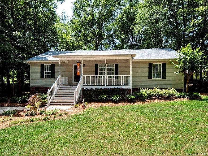 Super cute ranch home on .55 acres situated on a wooded lot with mature landscaping. Rocking chair front porch. Light bright kitchen, vaulted ceilings. No HOA. NEW ROOF 7/15.