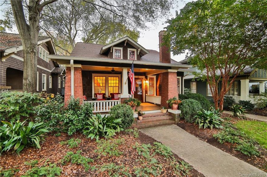 Charming bungalow on one of Dilworth's prettiest streets!  Formal LR and DR.  Large kitchen w marble countertops, subzero, thermadore cooktop open to breakfast room and back porch.  Family room.  Utility room on main.  Office and full bath down.  Master suite w two walk in closets up.  Three bedrooms, loft and bath up.  Covered front and rear porches.  Private fenced backyard.  One car garage off shared driveway.  Blocks from Dilworth Elementary, restaurants, light rail and shopping.