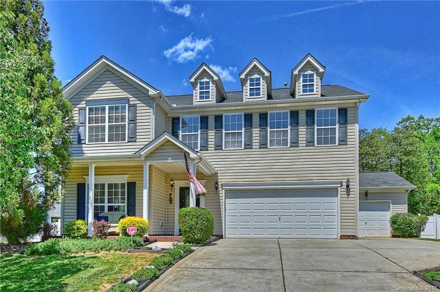 Immaculate home on a beautifully landscaped private fenced yard that includes a tool shed, covered porch &  patio, fire pit with room to play and enjoy. Gourmet granite topped kitchen cabinets, gas cooktop, DOUBLE ovens, microwave, island and much more.  This open floor plan home has a gas log fireplace, 4 bedrooms upstairs including a large master suite with his & her closets, dining room, living room, SUNROOM and a loft/bonus area. Storage throughout home  Don't miss this 3 car garage beauty!