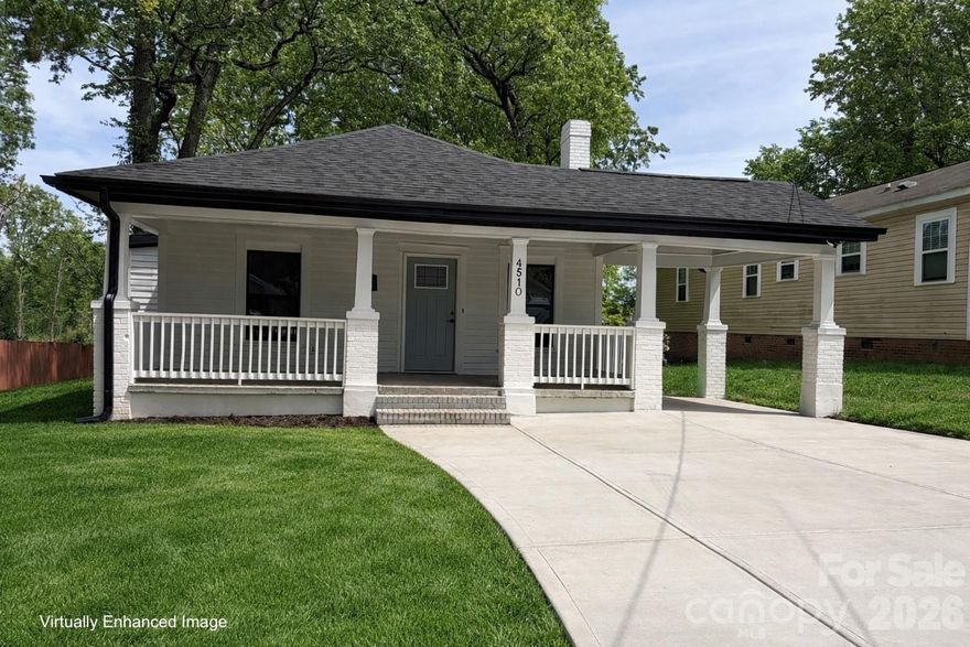 Fully updated single-story home located at 4510 Wildwood Avenue in Charlotte. This property features a functional open layout with updated finishes throughout. The interior includes a spacious living room with a fireplace, creating a comfortable central gathering area.

The kitchen has been renovated with modern finishes and offers ample cabinet and counter space, suitable for both daily use and entertaining. The home also includes updated bathrooms with beautiful fixtures and a walk-in closet in the primary bedroom.

Exterior features include a rear deck overlooking a large backyard, providing additional space for outdoor use. The property offers convenient access to Uptown Charlotte, NoDa, Plaza Midwood, Camp North End, and nearby parks, dining, and retail options.