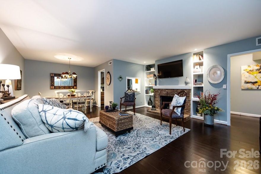 Don't miss out on this beautiful condo in a prime location.

This 2-bedroom, 2- bath 1st floor unit is a delight to come home to.  Granite countertops in the kitchen, Bamboo floors in the main living areas, wood-burning fireplace in the living room. Primary bathroom has been updated and also has a pocket door, Spacious Primary bedroom has 2 closets plus a walk-in closet.  Updated lighting in the primary and secondary bedrooms as well as in the great room over the built-in bookcases.  Large patio offers private space for coffee or dining with an established flower bed.  There is also a storage room off the patio.  
The Community Pool is across Colony Road.  The Condo is conveniently located close to the tennis courts.
A portion of the parking lot and going up the front steps is considered in the flood plain.  HOA pays for the flood insurance.  There is no knowledge of condo ever flooding.  The seller does maintain a flood policy to cover personal property in the event it would be needed.
Convenient location to Shopping, restaurants, Southpark Mall, Phillips Place, and more.
***Water and Cable are included in the HOA dues***