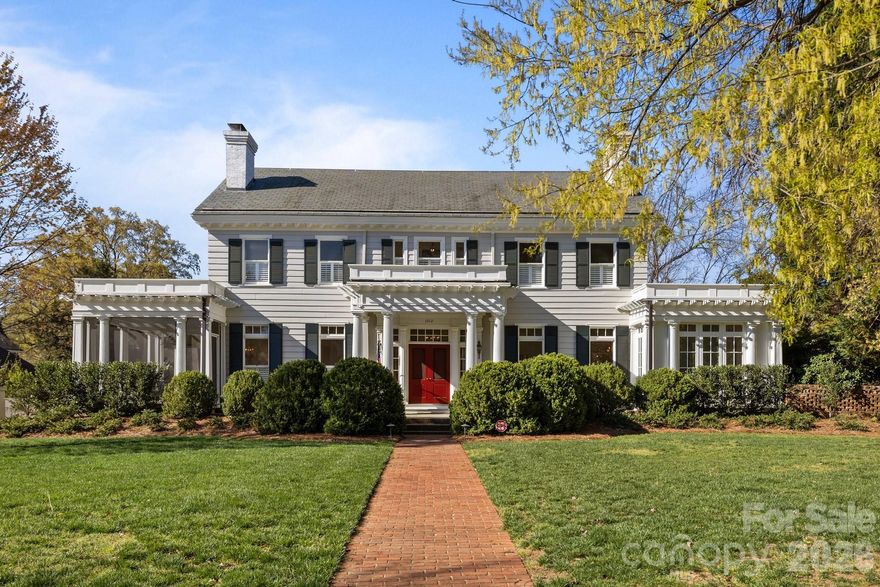 One of a kind 1920s home in Myers Park. This gorgeous home has been recently restored & renovated with careful attention to architectural integrity while adding modern amenities. High ceilings (11ft main 10ft upper), detailed millwork, vintage light fixtures & incredible natural light. Gracious entrance hall w/ elegant living & dining rms flanked by porches on either side. New addition includes gourmet kitchen with top of the line appliances open to family rm, scullery, pantry, wet bar & laundry. Guest bedrm on main. Second level includes new primary suite & two other bedrms plus two flex rms. The 3rd floor is a great rec rm or conditioned storage. 6 fireplaces. Wine rm, a flex rm (currently a gym) & full bath complete basement level. Outside living spaces include a side screened porch, a rear porch & a gorgeous blue stone porch overlooking the yard & salt water pool. Property includes an additional parcel situated behind main backyard - an amazing garden or sport court. 2 car garage.