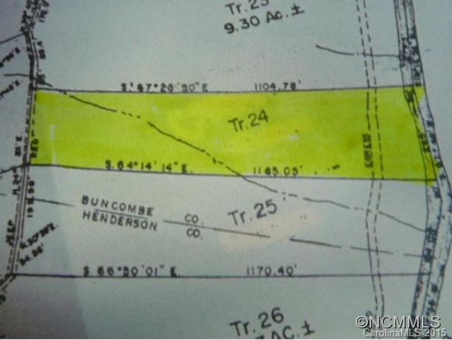 Beautiful land in Henderson and Buncombe County approximately 5.8 acres with approximately 260' frontage on the Rocky Broad River. ATV access road, no power available, approximately 1.5 miles from gate, Hardison Estate Tract 24, great place for a get a get-a-way cabin.