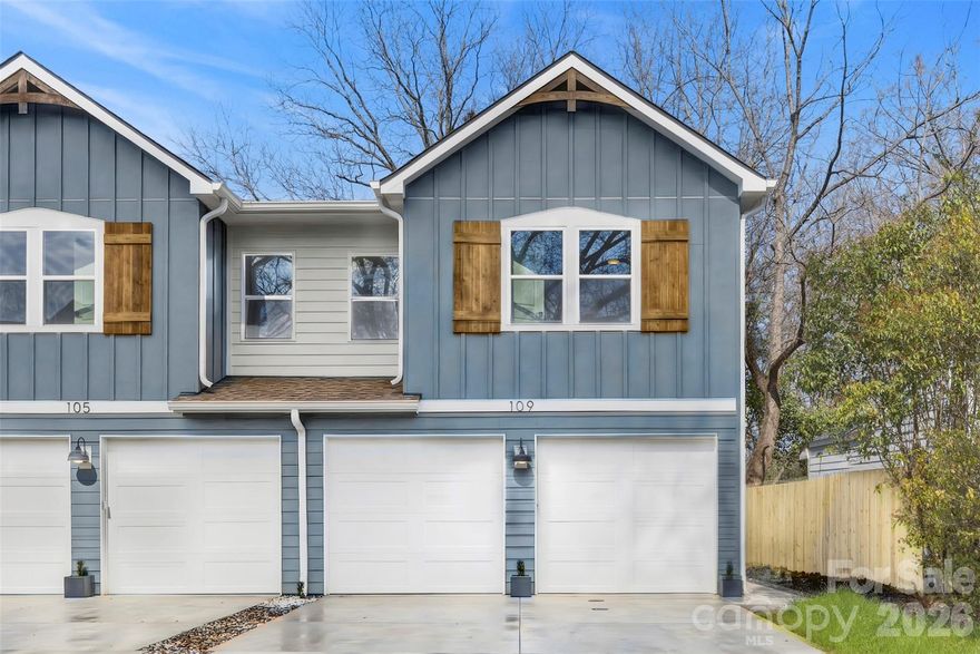 Modern new construction townhome offering NO HOA and easy access to Uptown and I77! Welcome home to this move-in-ready 3 bedroom, 2.5 bath home which features an open-concept layout filled with natural light, a modern kitchen with quartz countertops, stainless steel appliances, and a large island. Spacious primary suite with dual walk-in closet and spa-style bath. Enjoy a private deck, fully fenced backyard, and rare HUGE  2-car garage! Located in a rapidly growing area close to fun new restaurants, breweries, greenways, public transportation and major commuter routes. Modern design, prime location, and no HOA dues and up to $20,000 in closing cost/downpayment assistance available with the preferred lender, NO PMI!!!—don’t miss this opportunity!