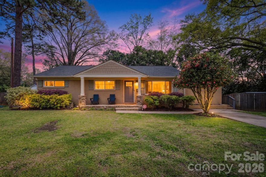 This classic ranch situated on a quiet cul de sac, delivers the perfect trifecta of location, charm, and urban/suburban lifestyle. Sip your morning coffee or unwind with evening drinks on the covered front porch, then host friends and family on the spacious back deck — outdoor living at its finest. Inside, the thoughtfully updated interior features granite countertops and gleaming hardwood and tile floors throughout, giving the home a clean, timeless feel. The open family den adds warmth and versatility to the layout, complemented by two full baths. Nestled just minutes from Uptown, Plaza Midwood, and NoDa, you’ll have Charlotte’s best dining and culture right at your doorstep. Major updates — including a brand new HVAC system, a new asphalt roof (2019), and a replaced flat roof over the den (2020) — mean you can move in with confidence and peace of mind.
