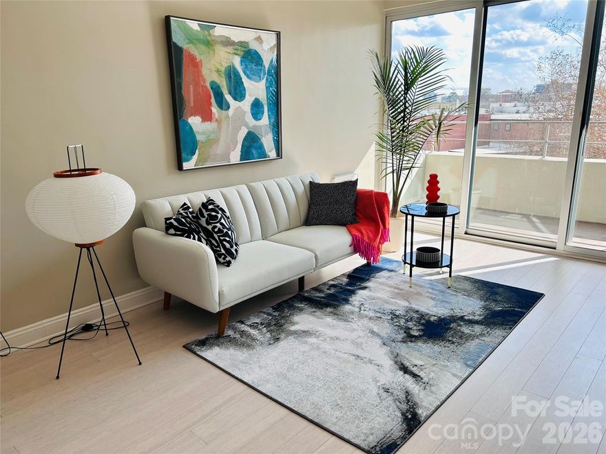 Stylish studio living at The Kimberlee. This beautifully updated studio is in one of Charlotte's most distinctive mid-century modern buildings now on the historic register.  Step inside to find new eco friendly bamboo flooring, fresh paint and a moveable island for flexibility. As a Kimberlee resident,  you will have access to an array of amenities including a pool, fitness center, garden plots, an expansive skyview room with great views, a storage unit on the lower level and a $60/night guest suite for visitors. Right outside this secure building is a private pedestrian bridge that take you over to the many shops and restaurants in Park Road Shopping Center. For recreation, the Little Sugar Creek Greenway is just around the corner.  The HOA dues include property taxes, water/sewer. basic cable & Wi-Fi.  This is a co-op,  so it is cash only with no rentals.  This studio isn't just a home--it's a lifestyle of community, convenience, timeless design and a great value.