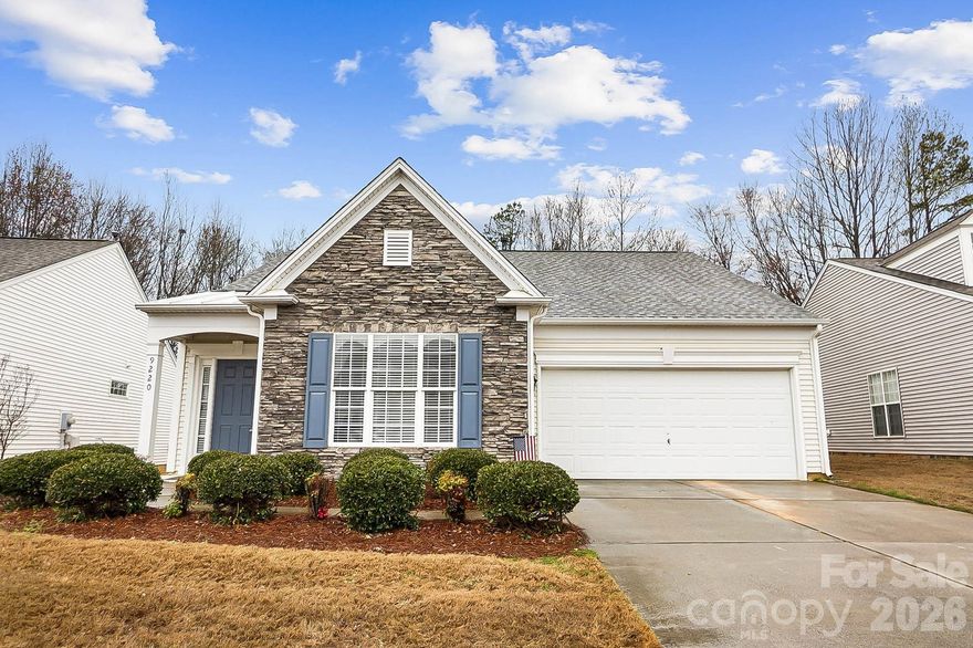 Charming 1 story home in Ashton Grove offering 2BR/2BA and 1,406 sqft on a .21 acre lot. Inviting curb appeal with stone veneer, manicured lawn and attached 2 car garage. Bright open floorplan features spacious great room with gas fireplace, vaulted ceiling and abundant natural light. Kitchen includes ample cabinetry, pantry, generous prep space and breakfast area overlooking rear yard. Primary suite offers tray ceiling, large walk in closet and ensuite bath with dual vanity, garden tub and separate shower. Secondary bedroom is well sized with access to full bath. Main level laundry room adds convenience. Enjoy relaxing in screened porch or expansive backyard. Additional features include insulated windows, architectural shingle roof, central air, gas heat and attached garage. Convenient to shopping, dining and major routes. Schedule your showing today.