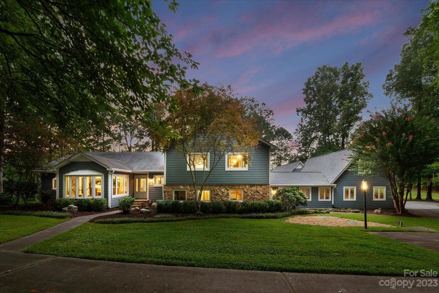 Amazing views from every room in this waterfront home with pool in the private Aero Plantation neighborhood.  Situated on more than 3 acres  with water frontage and floating dock this house offers incredible water views from nearly every room. Lake access for kayaks, small boats and fishing. 4 large bedrooms, open kitchen and living room with access to the covered terrace. The kitchen has a large island and opens to a breakfast room and the sunken living room. An addition offers lots of flex space with a sitting room, spacious family room and two large bonus rooms. The sunroom has access to the Jr. Olympic-sized swimming pool and is the perfect place to gather with family and friends.  The Aero Plantation community offers beautiful peaceful lakes and ponds through-out, an airplane runway for pilot aficionados, tennis, several golf holes & walking trails. Weddington Schools, minutes to shopping and dining.  Fireplaces, electric gate and Jr. Olympic swimming pool all sold as-is.