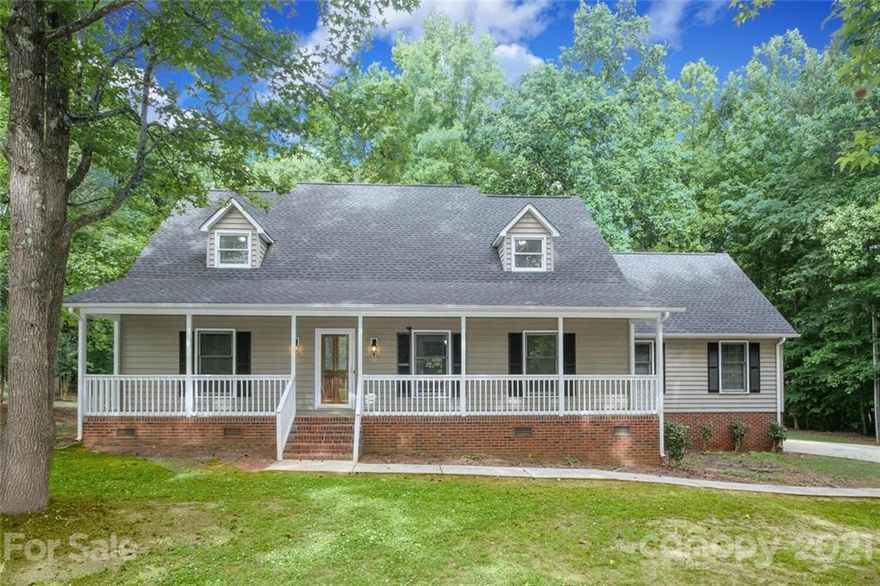 Wow lots of renovations. NO HOA! This Cape Cod home shows immaculately.  Sits on 1 acre plus/minus. Two-car side load garage plenty of space for parking. Wooded and private. Sit on your deck or screened-in porch area.  Upfront you can sit out on your front covered porch and enjoy the serenity.  Note the property will be in the Coming Soon Mode from 6/7/2021 to Live Friday June 11 (show Friday June 11, 12, 13) offers to be submitted by 6:00 p.m. on June 13. Home has had lots of renovations; kitchen countertops & new appliances; tile floor, etc. Laundry Room is outside kitchen area. Family room has wood burning fireplace & laminate wood; Natural Gas at this location. Formal dining room has real hardwood floors and foyer. Huge Owner's suite w/dual closets; separate shower & tub on main level. Upstairs has two good size rooms w/Jack and Jill full bath. Home Freshly painted. Wired shed. No Survey done when sellers bought. See tour:   https://catch-light-studio.seehouseat.com/1849395?idx=1