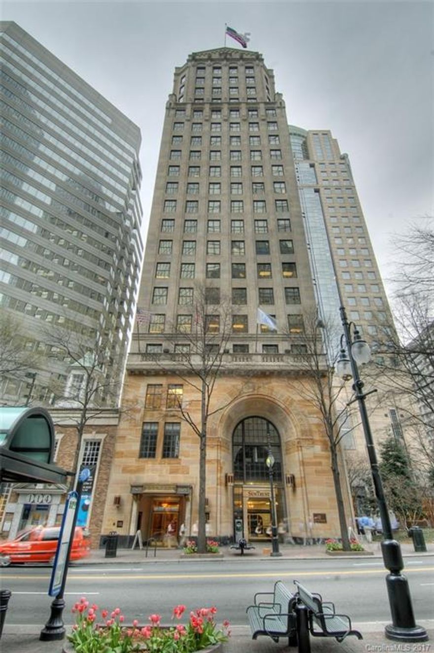 For Sale $295,000, or lease $2250 month. A Charlotte Landmark, class A, 20 story Art Deco , was once tallest structure in the southeast. The building has many amenities: concierge service, lobby reception area, conference center, class A exercise facilities and a on-site restaurant. Overlooks the square and BOFA headquarter. Within walking distance to a multitude of downtown amenities that do more than look good; they add value to your business, reward your employees and keep you connected.
