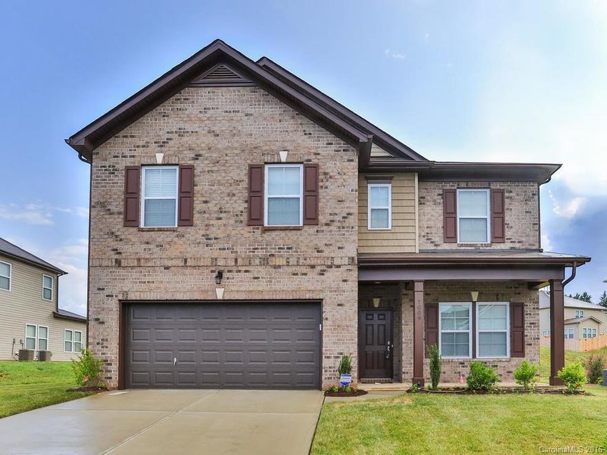 Buyers,why wait for new construction when you can move right in to this 1 year old home?Beautiful brick front home w/covered porch on nice lot is ready for new owners.Gorgeous wood laminate floors throughout most of main level.Upgraded kitchen w/granite counters,tile backsplash,ss appliances, upgraded cabinets & separate eating area.Large great room w/lot of windows.Flex room on main level can be an office, playroom or den.Private master w/ensuite w/sep. shower & tub & dual sinks,walk in closet.