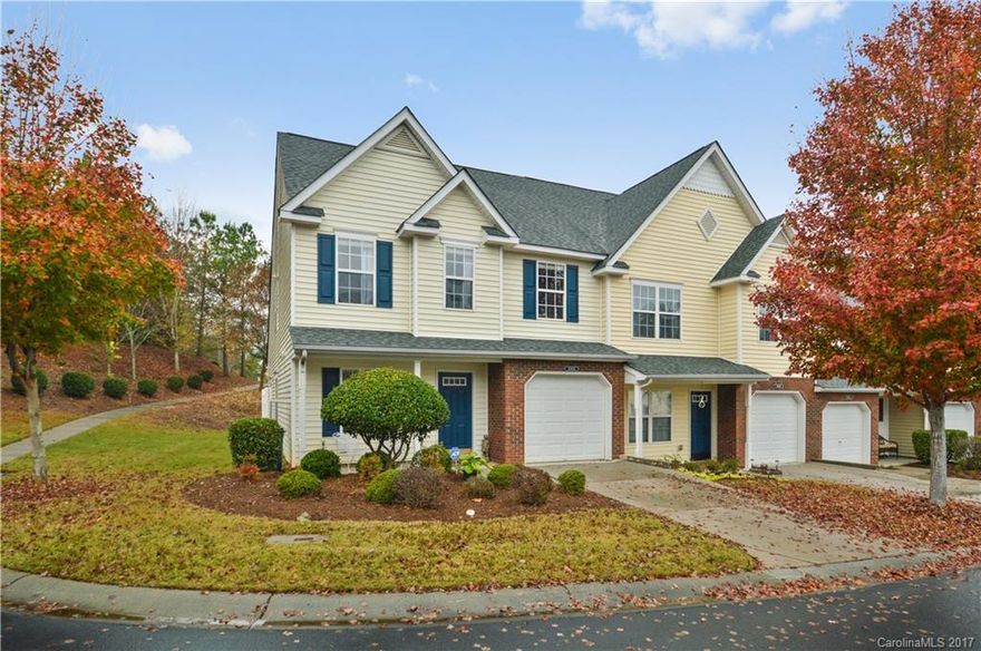 Great location minutes from Ballantyne! Beautiful 3 bedroom/2.5 bath/with a loft and garage!  End Unit In Hanover Place. Master on main! Open floor plan with large kitchen with tons of cabinets and counter space. Tons of windows and natural light. Refrigerator remains. Large fenced in patio perfect for entertaining. Home Warranty.