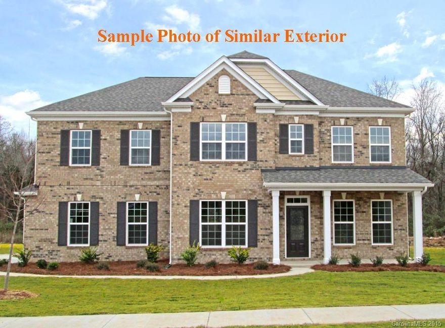 This beautiful 5 BR/3BA Brick-Front home offers Guest Suite on Main, Study/Home Office with French Doors, Formal Dining Room, 9' Ceilings & Faux Wood Blinds.  Great Room with Gas-Log Fireplace open to Kitchen featuring Granite Counters, Travertine Back Splash & Stainless Steel Appliances--gas range included! 3 Add'l Bedrooms upstairs plus Spacious Owner Suite with Tray Ceiling and Luxury Bath with granite counters, Bonus Room and Laundry Room. Over-sized patio for outdoor enjoyment.