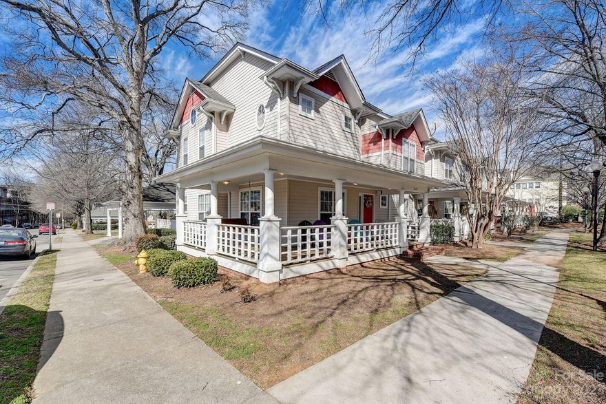 Highly sought-after end-unit nestled in Uptown Charlotte’s 3rd Ward! Just minutes away from Bank of America Stadium, BB&T Ball Park, Frasier Park, local restaurants & neighborhood cafes. Unwind on the Southern-style wrap-around front porch overlooking the green common area. One of the larger unit w/ 3 bedrooms & 3 full bathrooms! Bright & open floor plan w/ high ceilings & tons of natural light! Upgrades galore! In 2023 New carpet, refinished hardwood floors, tile in kitchen & downstairs bathroom, luxury vinyl upstairs hallway & laundry room, new Stone patio / artificial turf installed in backyard for low maintenance, New privacy fence, New toilets in all bathrooms & New dining room fixture! In 2022 New Paint throughout, Newly painted kitchen cabinets, downstairs bathroom cabinets & primary bathroom cabinets! New custom closets throughout! & New cabinets in the laundry room! In 2018 New front porch swing! In 2017 New HVAC & much more! Refrigerator, Washer & Dryer included!