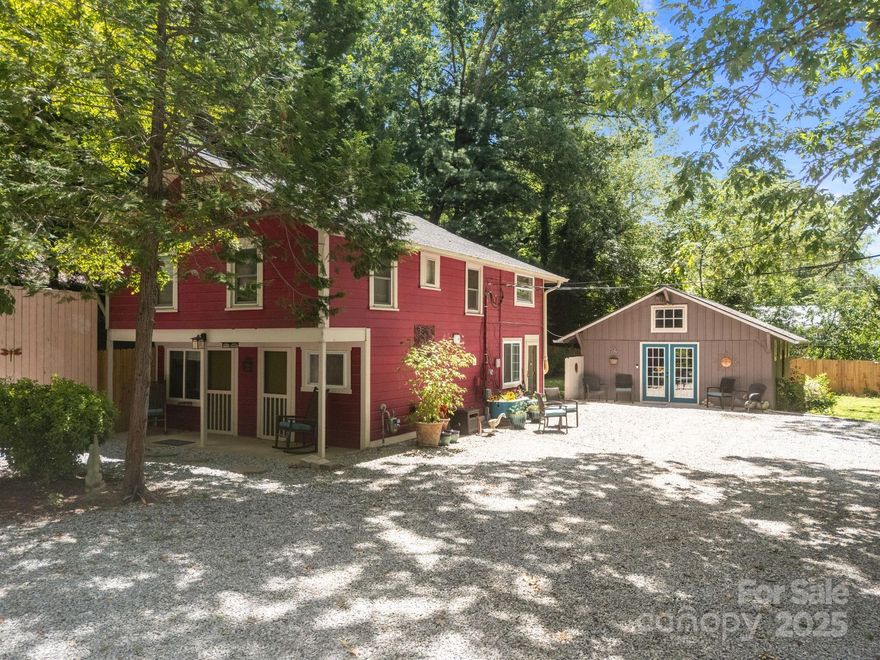 Prepare to be Enchanted from the moment you drive through the gates and discover this charming Storybook Bungalow, a unique opportunity with two homes, fully fenced and private 0.61-acre lot! The main residence offers 2 bedrooms and 1 bathroom, while a separate apartment home provides 1 bedroom and 1 bathroom, perfect for multi-generational living, guest accommodations, or potential rental income.

Enjoy a huge yard with mature dogwood and oak trees, offering ample space for outdoor enjoyment. Practical amenities include a beautiful two-car carport and two sizable utility sheds for excellent storage. The potential is endless with ample space to expand or build additional structures.

One of the most significant advantages is the prime location, just five-minutes to bustling downtown Hendersonville, providing easy access to local shops, dining, and entertainment. This property truly combines peaceful living with incredible versatility and urban accessibility.