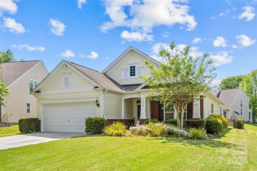 ESTATE SALE! Seller offers $5K allowance for paint/carpet/cigarette smoke remediation so the buyer can decide on flooring style and colors to make it their own. Charming ranch home in Ft Mill/Indian Land area, 2 bedroom, 2 bath, with study/office & 2 car garage. Open floor plan, great room with gas fireplace connected to kitchen & breakfast area, kitchen has granite counters, stainless steel appliances, & convenient breakfast bar. Formal dining area, study/office w French doors could be converted to 3rd bedroom. Spacious main bedroom w/large bath, walk in shower & walk in closet. 2nd bedroom w/private entrance to 2nd bath. Enjoy ample light thru the home, with sun room connected to breakfast area overlooking one of largest lots in the area.  Check out the community pool, play ground and more!  HOA fee includes landscaping & mowing year round so you have time to relax.