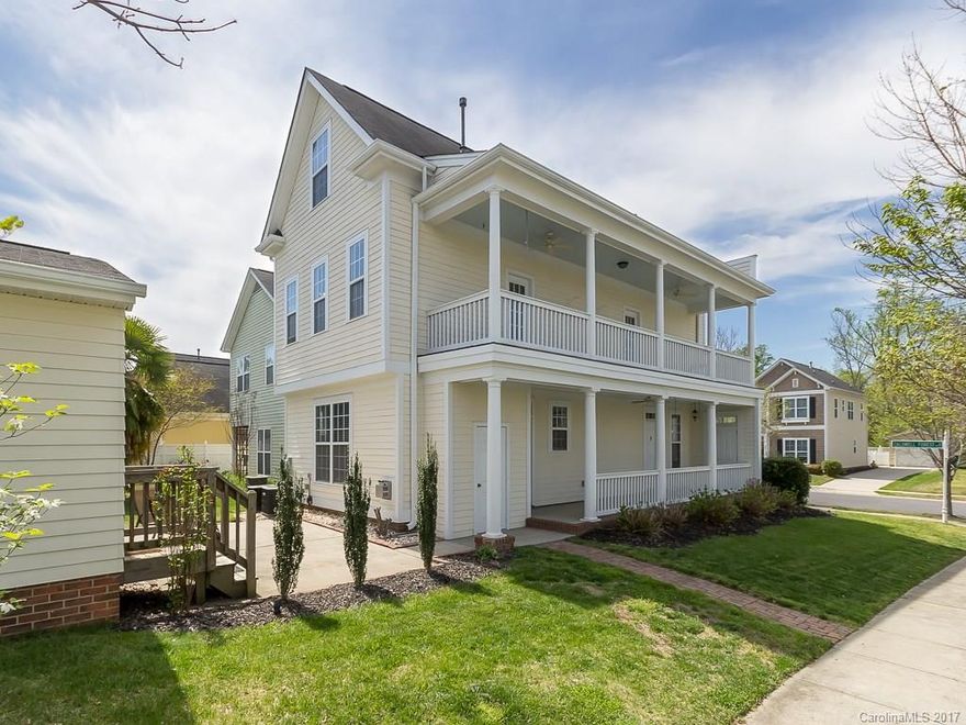 Unique Saussy Burbank three story Charleston Style Design, 2 Story Wrap around Deck & Porch, Large landscaped Corner Lot, Two Car Garage, 4 Br, 3.5 Bath, Wrought Iron Stairway, Bonus/Workout Rm plus Full Bath & BR on 3rd Floor, Pre-finished Hardwoods on 1st floor, Updated Kitchen, 3 Bedrooms on 2nd Floor with access to Balcony, Outstanding Neighborhood Amenities including Pools, Tennis, Playground Area, Clubhouse, Walking Trails, Easy access to I-485, just a few miles from UNCC & Light Rail