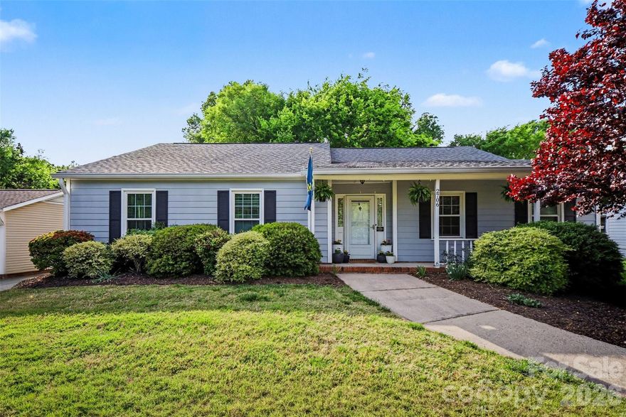 Welcome to this charming, move-in-ready ranch in the highly desirable Brandon Forest community. Ideally located just a short stroll to Little Sugar Creek Greenway access and minutes from the shopping, dining, and conveniences of SouthPark, this home offers the perfect blend of comfort and convenience.  Inside, a thoughtfully designed floor plan centers around a spacious living area with a fireplace. The kitchen features granite countertops, stainless steel appliances, and a sunny eat-in breakfast nook that flows seamlessly into the dining room and main living space, ideal for everyday living and entertaining.  Step outside to the welcoming rocking chair front porch or unwind on the private back deck overlooking the beautifully landscaped yard. The fully fenced backyard (2023) plus newly enclosed (2025) custom-built garden area with 6 raised beds and a large storage shed, offers plenty of room for tools, equipment, or hobbies.  Recent upgrades bring added peace of mind: new HVAC (2023), water heater (2023), and a new roof (2018).  This is the one — schedule your showing before it's gone.