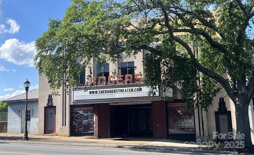 Please note: The building is in need of extensive renovations, however, the building features a new roof, offering a solid starting point for redevelopment. This is an ideal project for developers, investors, or visionary buyers looking to restore a historic gem and bring to new life a cornerstone of Shelby’s uptown.

The property is zoned commercial business, opening up the possibilities for entertainment, retail, event space, or adaptive reuse (subject to protective covenants specifically for the Rogers Theater held by Uptown Shelby Association). Located within walking distance to restaurants, shops, and other attractions, the Rogers Theater sits in a vibrant area primed for revitalization.
