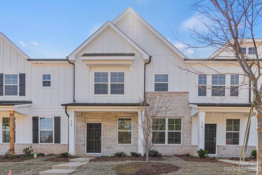 AVAILABLE NOW! Fabulous location!! Close to shopping, dining & quick I-77 access to Charlotte.  This 1763 SF luxury townhouse boasts 9 foot ceilings, 3 bedrooms, 2.5 baths, open concept kitchen overlooking the dining & great room.  Primary suite featuring an oversized tile shower with bench, double sinks, 2 walk-in closets, trey ceiling & seating area. Both guest bedrooms have walk in closets. Kitchen features Stainless appliances, large pantry, 5 burner gas range with convection/air fryer oven, tile backsplash & granite countertops. Laundry room with room for folding table & more.  Oversized rearload 2 car garage with 2 car driveway. So many upgrades in every home! Peyton white interior design package. Gorgeous HOA maintained lawn for carefree lifestyle & community park for outdoor enjoyment.