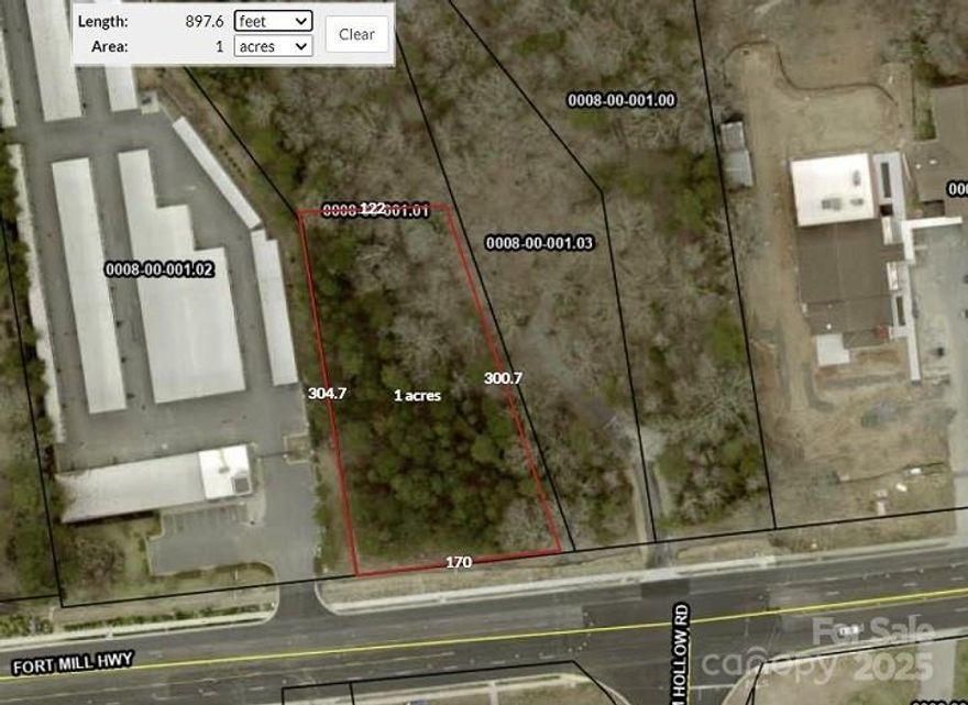 1 + Acre being carved out of 9.4 acre parcel 
Out Parcel 170’ x 300’ x 122’ x 304’ 
Zoned GB General Business  
Just South of Ballantyne South Charlotte
Near Hwy 521 intersection 
Indian Land, fastest growing area in S C 
This 1 acres will be sub divided from larger tract
Larger tract tax Id -0008-00-001.01