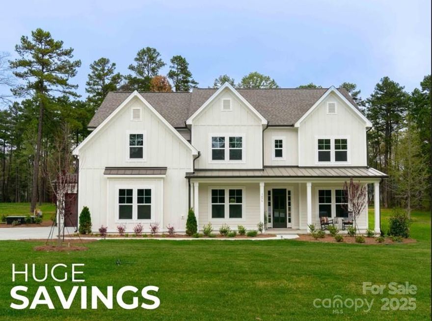 HUGE Price Improvement! New construction on 2 acres with 5 bedrooms, 4 full baths, and luxury finishes throughout. Main level features 10’ ceilings, open family room with gas fireplace and built-ins, a chef’s kitchen with walk-in pantry, formal dining and living areas, dedicated office, and guest suite. Upstairs, the oversized primary suite offers a spa-like bath with soaking tub, dual vanities, walk-in shower, and large walk-in closet. Additional bedrooms include walk-in closets and ensuite or shared baths. Enjoy outdoor living on the covered rear porch overlooking wooded views. A rare opportunity for space, privacy, and modern design—move-in ready .