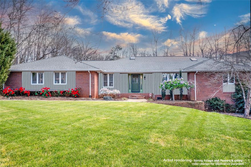 Set in highly desired Nelly Green Estates on over ¾ acre, this BRICK home offers a large open UPDATED KITCHEN and a massive pantry/laundry room with tons of built-in STORAGE.  GRANITE countertops, oversize ISLAND and ceiling height cabinets with color coded crown moldings, GAS range and full tile backsplash. Oversize primary bedroom is bright and open and enjoys a large walk-in closet, ensuite w/soaking tub, dual sinks and beautiful cabinets.  Both guest baths are remodeled with HEATED FLOORS and zero entry showers. Lower level has int/ext access, 2nd kitchen area, 2 bedrooms, OFFICE, den and tons of storage.  Additional features include a massive deck off main level and sitting deck off the basement.  Whole house GENERATOR, CENTRAL VAC, TANKLESS water heater, recently installed AC units, wired ceiling SPEAKERS, and a 2-car garage with shop or toy area.  Easy access to I-77. I-40 and Downtown shopping and entertainment.