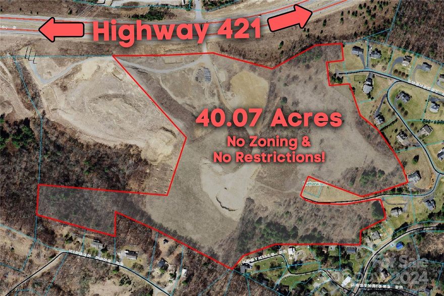 40.077 acres of PRIME Commercial Land on Highway 421! High visibility on the main thoroughfare into and out of Boone, NC - just 7 minutes from Downtown Boone! Located near a major intersection, this listing offers ample commercial development opportunity with highway frontage, high visibility, and easy access! NO ZONING & NO RESTRICTIONS means endless possibilities for development or use, and a central location near Appalachian State University & Boone makes this an easily accessible tract for tourists, locals, & students alike. The drive to access the tract is an NCDOT Right-of-Way providing a private entrance directly off Highway 421. Town of Boone water & sewer are available if the property is annexed into the Town of Boone- listing office has additional info; buyer's agent/attorney should verify with the Town of Boone.
