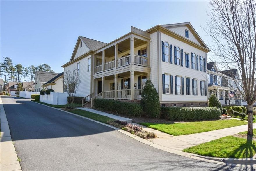 Charleston Style Town Home with double front porch offers Maintenance Free Exterior Living. Property features an open floor plan, first floor guest suite, computer niche and built-ins, hardwood floors on main level. Kitchen is open to living area with center island and granite counters. Master suite provides access to covered porch, Master Bath with dual sinks, separate shower and garden tub. The Neighborhood pool is next door, amenity rich neighborhood with monthly community functions.