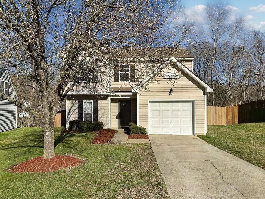 Beautiful, well maintained home near the cul-de-sac you don’t want to miss.  Kitchen features stainless steel and black appliances with spacious formal dining room. 3 generous sized bedrooms and 2 full baths on the upper level. Primary suite features vaulted ceiling, garden tub and walk-in closet. Laundry closet is located on the upper level with a washer and dryer that conveys.  Home was recently fully painted, new carpet in the upper level, laminate flooring downstairs, new faucets in kitchen and bathrooms, hot water heater is 2 years old, new garage door motor.  Extended patio at the back door and fence was recently reinforced and painted.  Property line extends beyond the fence. This home will not disappoint!  Home is close to I485 and I85 and located a few miles away from the airport, Whitewater Center, River Bend Village, Uptown and so much more!!!