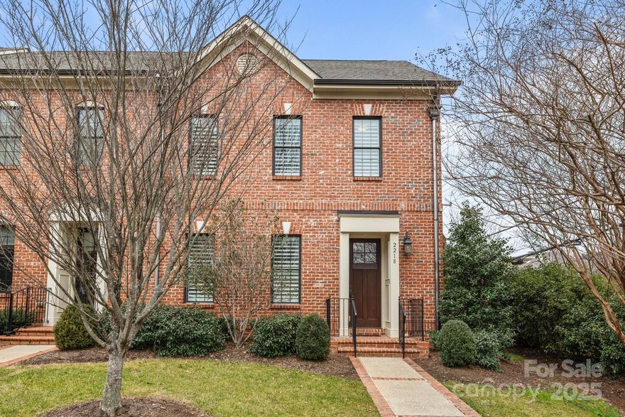 Wonderful 3 bedroom, brick townhome in the heart of Myers Park. End unit. 10 ft ceilings on the main level. Incredible natural light throughout. The main level daily living flows well with the great room, dining room & kitchen all open together. Large windows & side door all overlook the gorgeous patio. Great room has a gas fireplace. Kitchen includes stainless steel appliances (gas grill top & hood, wall oven & microwave, refrigerator, dishwasher), an island & pantry. Additional wine & garage refrigerators. Primary bedroom on main level with spacious walk-in closet conveniently connected to laundry room. Primary bathroom has heated floors, dual vanities & shower. Upper level has 2 bedrooms, a full bath & loft. Extended side patio with blue stone pavers & mature, professional landscaping provides a private, garden environment. Two car garage with rear entry from driveway accessed off of Selwyn. Full house Generac generator (2019). Incredible Myers Park location & turnkey living.