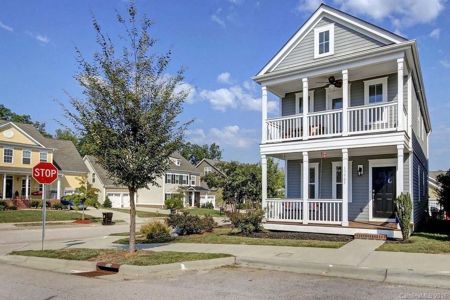 Charleston style charmer in this perfect and pretty home that has been wonderfully maintained and very nicely upgraded.  Walk in to open, airy space that features wood floors and a great kitchen vibe with upgraded backsplash. Roomy master bedroom with its own wonderful walk out porch and 2 bedrooms w/ jack & jill bath round out this easy to live in home.  Across from green space, 1 block from pool, doggy park and perfectly situated beteen Huntersville and Concord make this the perfect home!