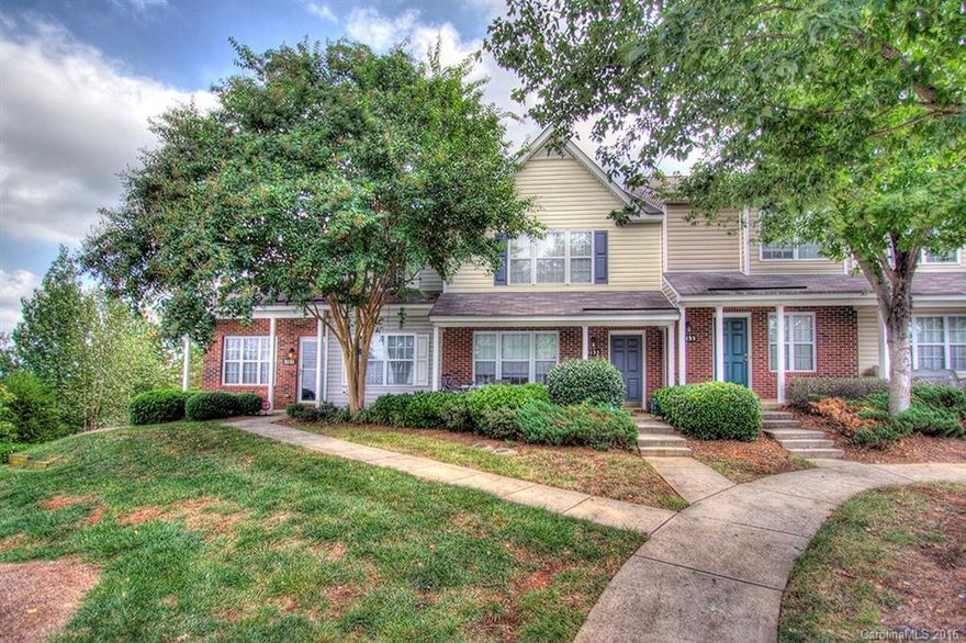 Highly sought after end unit with Owner's Suite on main level and fully finished basement.  Each floor has a bedroom/full bath & living area.  Perfect set up for 3 roommates and close to UNCC.  Soaring two story family room with hardwoods on main. Loft upstairs has large walk-in closet and could be converted to 4th bedroom. Finished basement has oversized laundry room, living area and access to backyard patio.  Storage space outside easily accessed from patio.