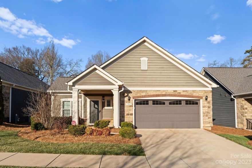 Enjoy easy ranch style living in the highly sought after Courtyards of Huntersville community. The light filled open floor plan is an entertainer's dream with beautiful LVP flooring, tall ceilings & plantation shutters throughout. Gorgeous chef's kitchen featuring a huge island, subway tile backsplash, under cabinet lighting, & stainless steel appliances. Spacious secondary bedroom & peaceful primary suite with a large walk-in closet, dual sinks & a zero threshold entry shower. Oversized laundry room. Covered patio in the fenced backyard. Lawn maintained by HOA. Convenient clubhouse, pool & fitness center across the street. You can't beat the location so close to Lake Norman, Birkdale Village & many other shopping & dining options. This is a 55+ community requiring at least 80% of homes have at least one occupant aged 55 or older. Per Cusick Management who manages the HOA, the 80% quota is currently met, therefore a buyer can be under 55 years old & purchase this property.