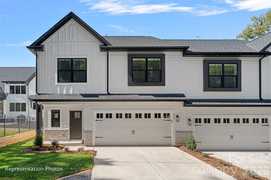 Welcome to Castleton Place featuring the Gibson II plan — delivers impressive space and functionality with exceptionally sized bedrooms. This thoughtfully designed home offers 3 bedrooms plus a flex space and an upstairs laundry room conveniently located with all bedrooms.

The main level features wide-plank flooring throughout, continuing up the staircase and into the primary suite. The gourmet kitchen includes 42" upper cabinets, Carrara waterfall countertops, a beverage/coffee bar upgrade, professional gas range with hood, microwave drawer, dishwasher, and beverage refrigerator — perfect for everyday living and entertaining. The living area is highlighted by a modern linear fireplace, while crown molding and 5-panel doors add elevated detail throughout.

Enjoy the rare benefit of NO HOA restrictions, allowing you to create your own private oasis while being surrounded by established multi-million-dollar homes in a desirable Charlotte location with sought-after schools.

Additional features include architectural roof shingles, tankless water heater, gas line for outdoor grilling, EV charger pre-wire, and privacy fencing between homes.

Conveniently located just minutes from Uptown Charlotte.

Homes are currently under construction. Photos are representative and may vary from completed homes.