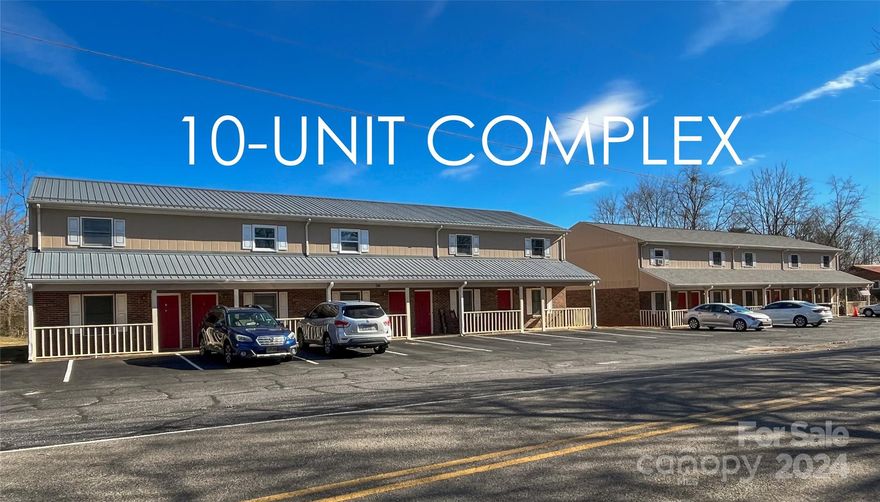 Located just 15 minutes north of Hickory, this 10-UNIT APARTMENT COMPLEX in Hudson, NC overlooks the Western NC foothills and offers a 6.9% CAP!  Maintained in excellent condition, each unit offers a covered front porch entrance, living room adjoining an eat-in kitchen, and an oversized half bath/laundry combo on the main level. Upstairs, you'll find two bedrooms sharing a spacious full bath. Tenants pay electricity, owner pays water and trash collection. Units are currently making $8,770/month in income with 2024 Pro Forma NOI showing at $82,915 (after expenses). Newest rental agreement signed at $1050/month. Seller financing available, call agent for details. See MLS for individual unit details and P&L.